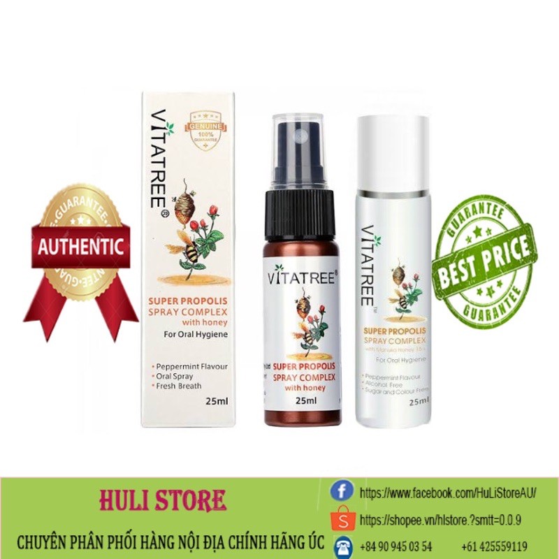 Keo ong xịt họng Vitatree Super Propolis Spray Complex with Honey 25ml