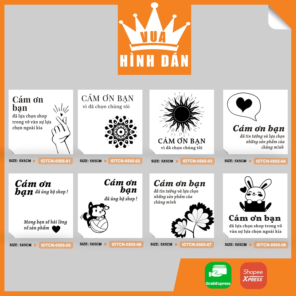 Set 50/100 nhãn dán ghi lời cảm ơn khách hàng (5x5cm) - nhãn hình dán gói hàng, hộp / túi sản phẩm dành cho shop (1.036)