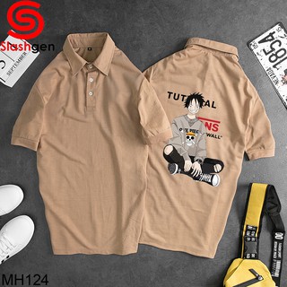 Áo Thun Nam Có Cổ MH124 Polo Be Luffy Khoanh Chân Mặc Áo Len In Đầu Lâu Tutorial In Sau Lưng [40kg-110kg]