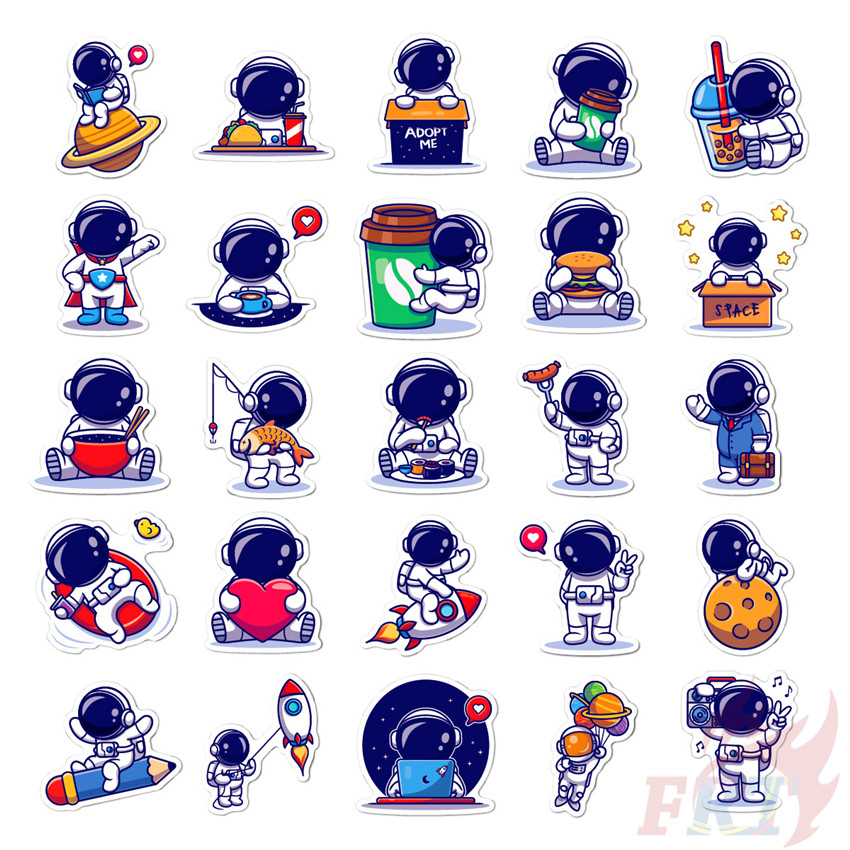 ❉ Miếng Dán Trang Trí Hình Phi Hành Gia Nhỏ Nhắn Dễ Thương ❉ Bộ 50 Sticker Chống Thấm Nước Họa Tiết Doodle Hợp Thời Trang