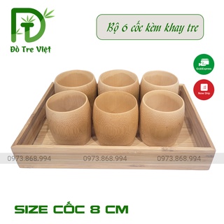 Bộ 6 cốc tre kèm khay tre, Bộ 6 ly tre kèm khay