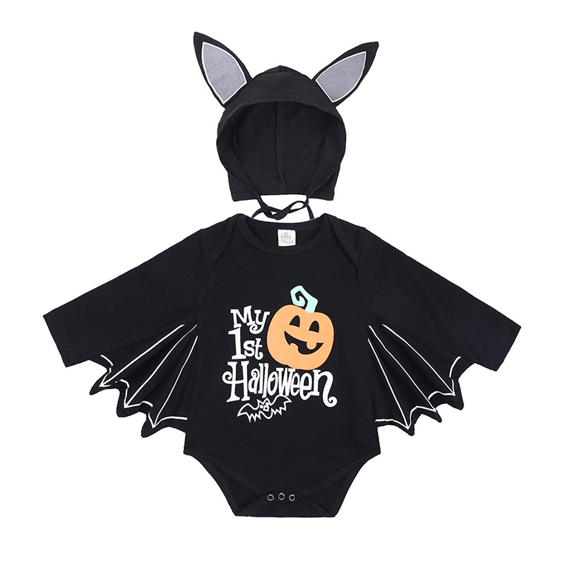 Bộ Áo Liền Quần Hóa Trang Halloween Bằng Cotton Có Nón Cho Bé Trai &amp; Gái 0-2 Tuổi