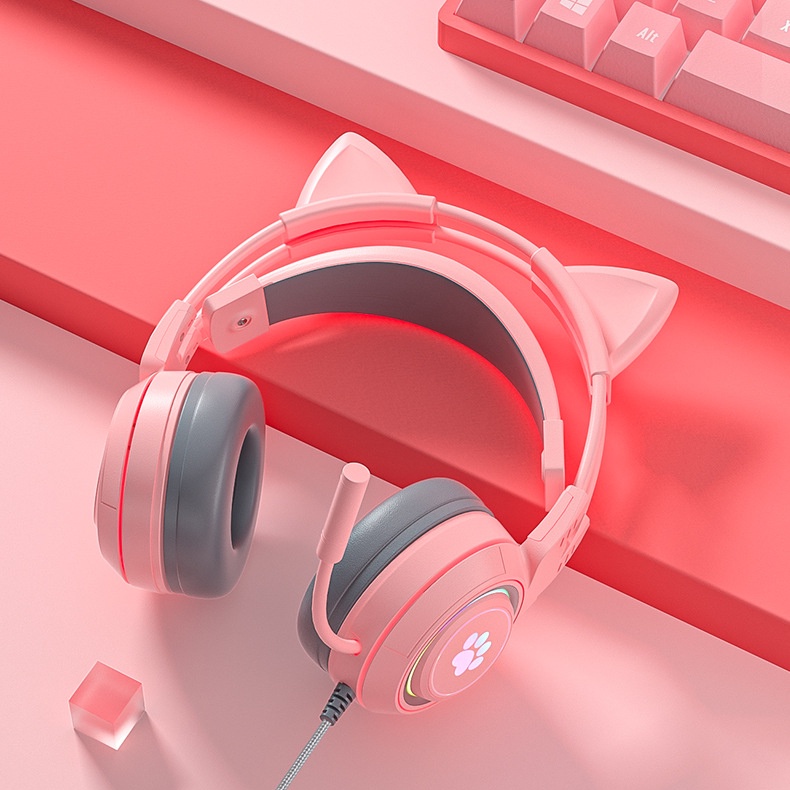 Tai nghe gaming chụp tai có mic kiểu dáng tai mèo