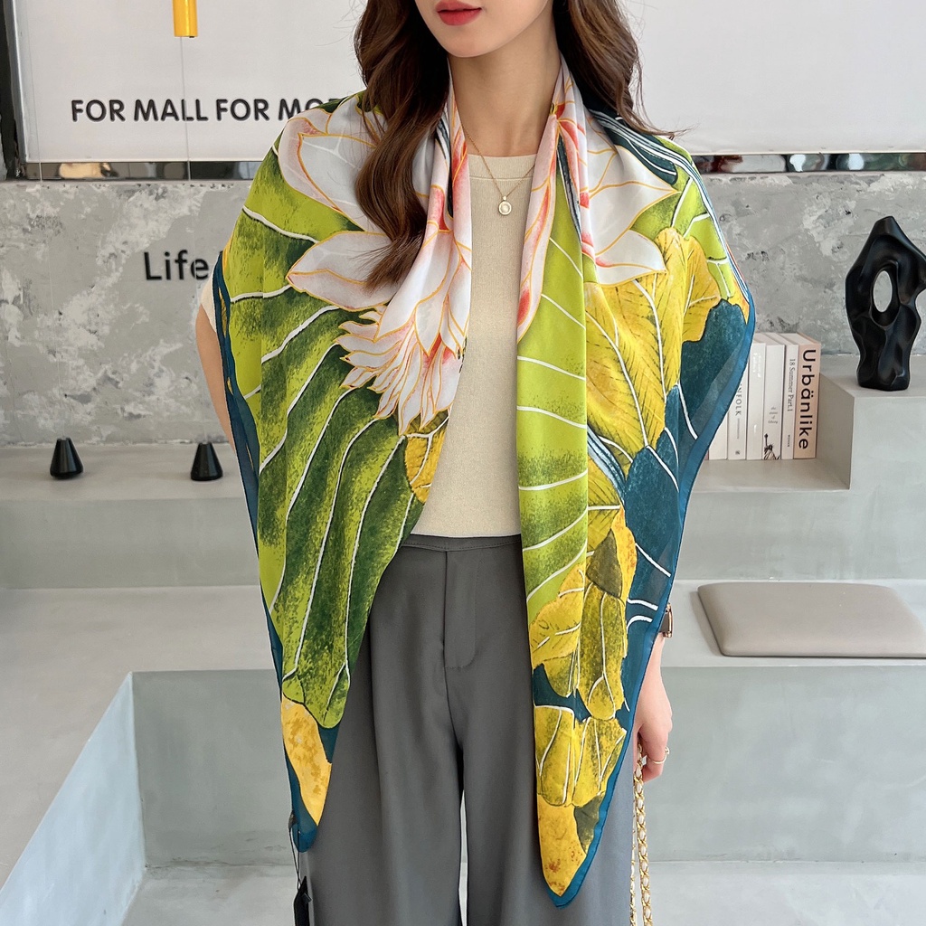 Khăn Quàng Cổ Lụa Hình Vuông In Họa Tiết Xinh Xắn 100x110cm (43inch) WJ1014-157