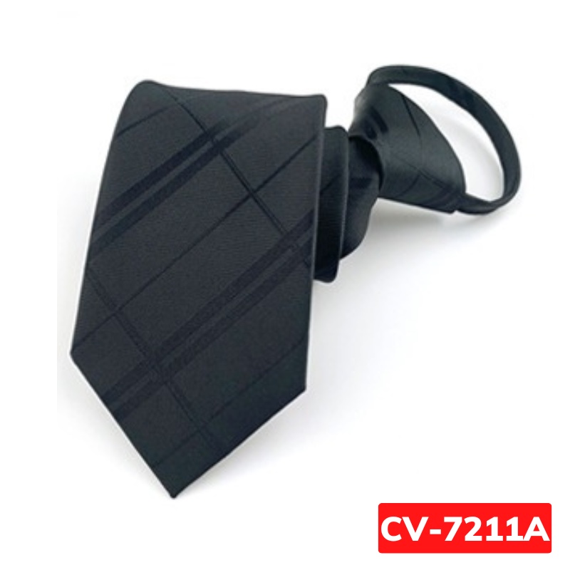 Cavat Nam 7cm thắt sẵn màu đen kẻ chéo thời trang, Calavat chú rể, Cà vạt công sở, Cravat dự tiệc