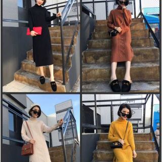 (Sẵn)SĂN SALE VÁY LEN DÀY DẶN CỔ CAO DÁNG DÀI CÓ SIZE( kèm ảnh thật)