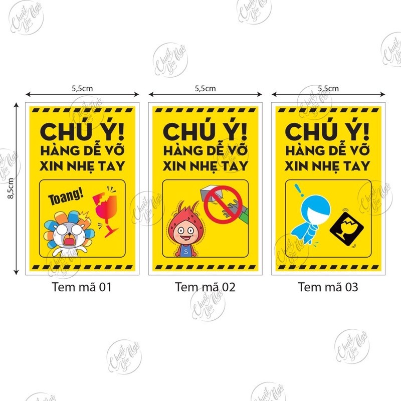 Combo 100 tem dán decal Chú Ý Hàng Dễ Vỡ Xin Nhẹ Tay