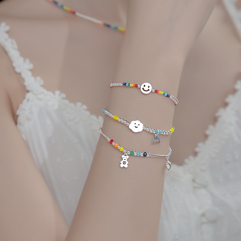 S925 silver multicolored Korean style beaded bracelet for women