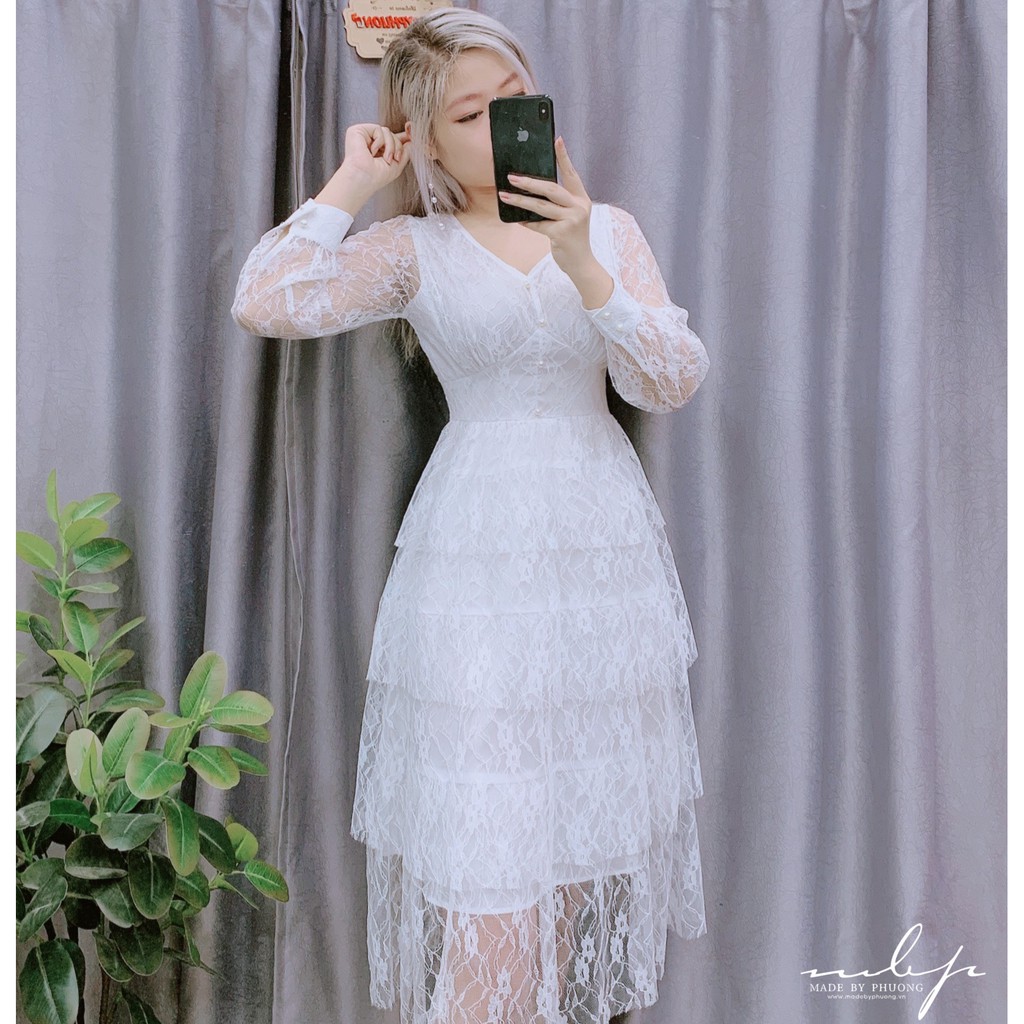 Đầm ren 3 tầng cúc ngọc
