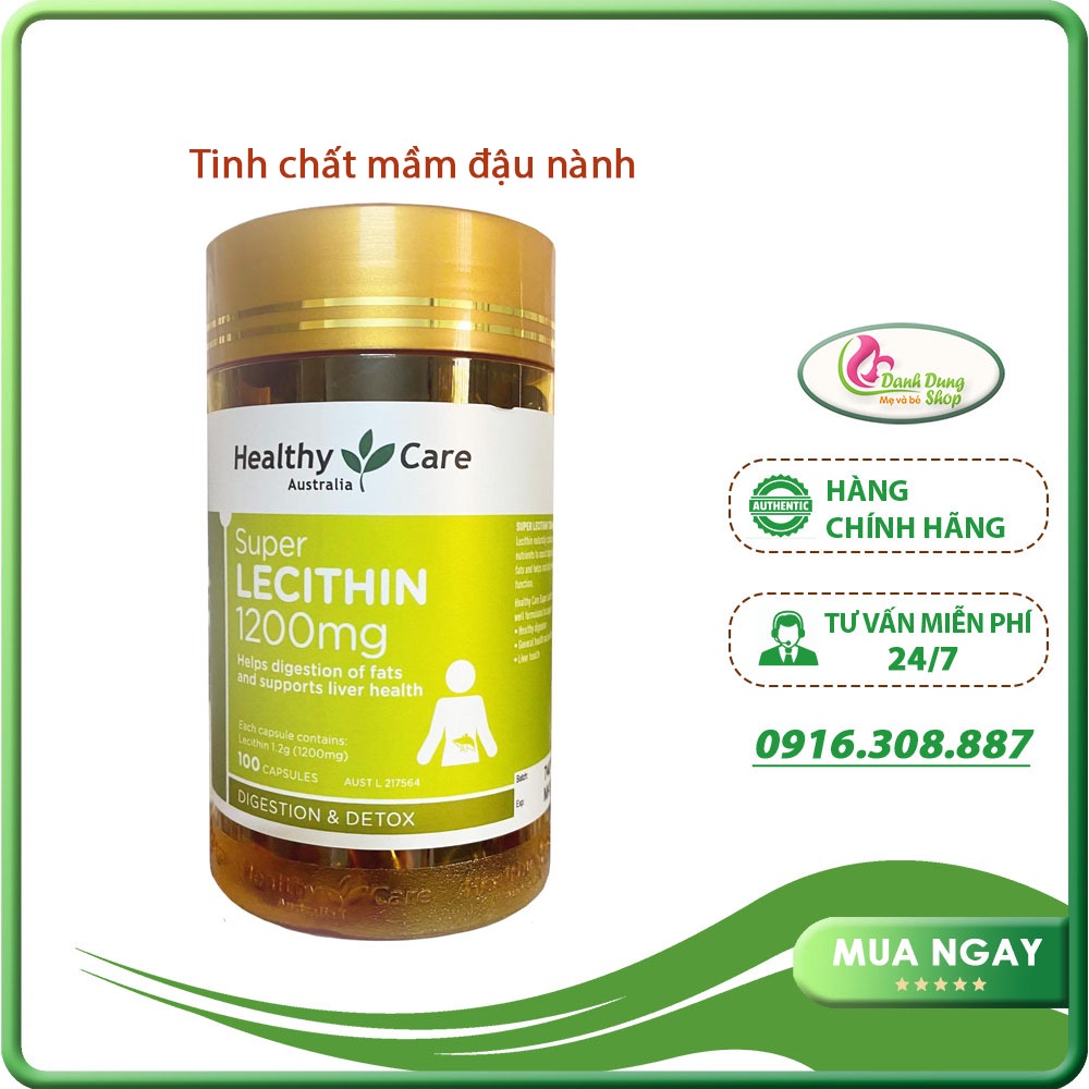 Mầm đậu nành Super Lecithin 1200mg Healthy Care, 100 viên, Úc