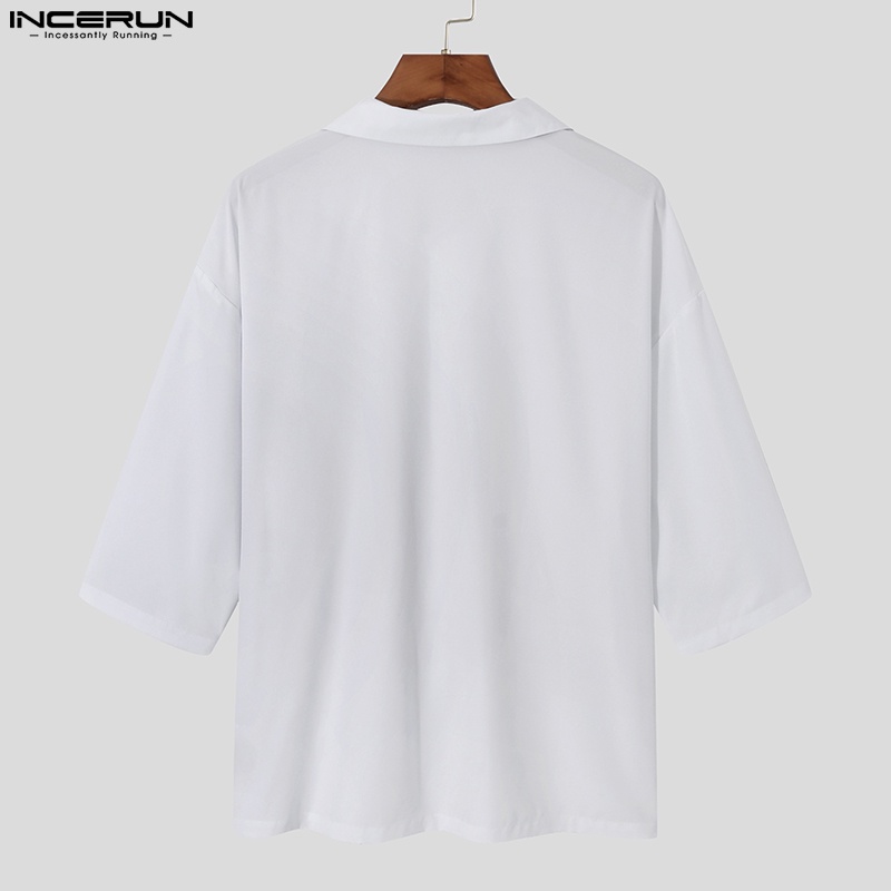 Áo sơ mi INCERUN tay lỡ dáng rộng phối nút gài thời trang cho nam