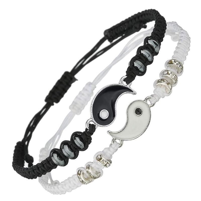 Bộ Vòng Tay / Dây Chuyền Mặt Âm Dương Handmade Bằng Hợp Kim Tùy Chỉnh Thời Trang Cho Cặp Đôi /