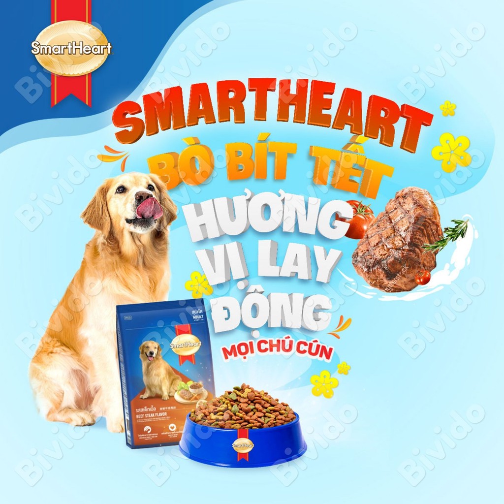 Thức ăn chó lớn Smartheart Adult vị bò, cừu túi 400g - Bivido