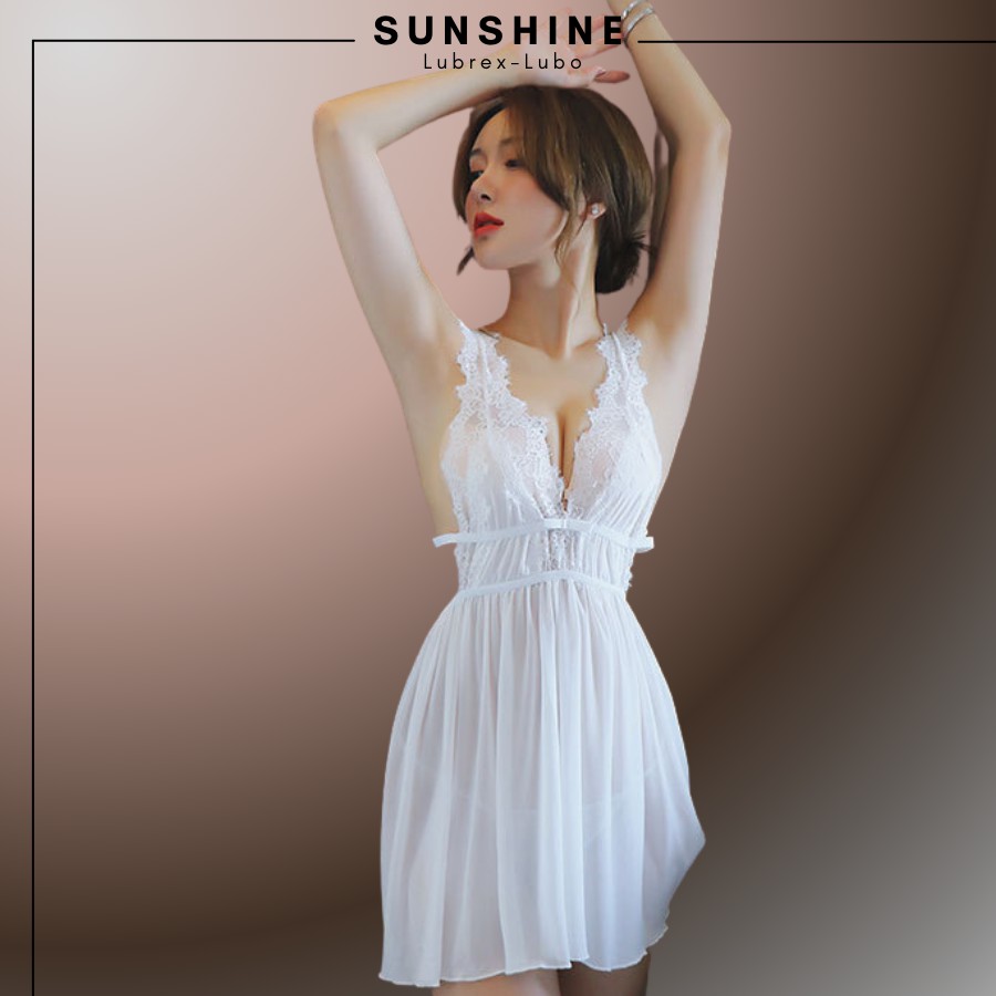 Váy ngủ sexy gợi cảm 2 dây xuyên thấu màu Trắng SUNSHINE LUBREX-LUBO SX1147