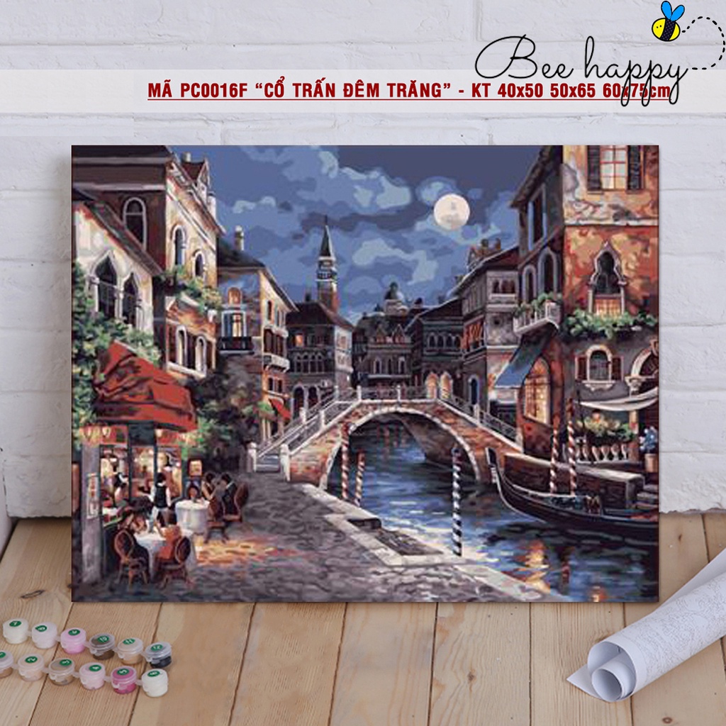 Tranh tự tô màu theo số sơn dầu số hóa BEE HAPPY Cổ trấn Venice đêm trăng mã PC0016F