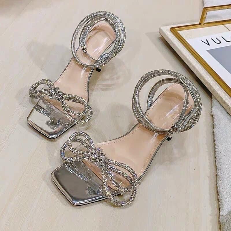 Giày/ Sandal Nạm đá gót nhọn 8F nơ quấn sang chảnh mã LM SD00028