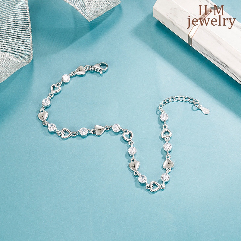 Vòng Tay Bạc S925 AAA Zircon Trái Tim Ngọt Ngào Mới 2022