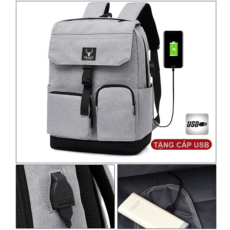 ⚡FREE_SHIP⚡ Balo Unisex Thời Trang Cao Cấp Có Phản Quang & Cổng Sạc USB Praza - BL183