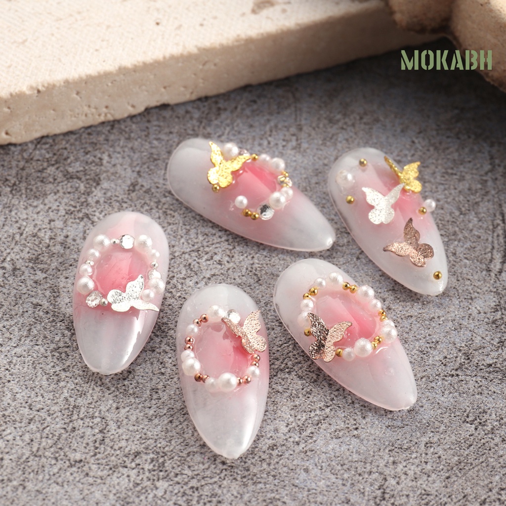 1 Hộp Phụ Kiện Trang Trí Móng Tay Hình Bướm 3D Bằng Kim Loại Chống Phai