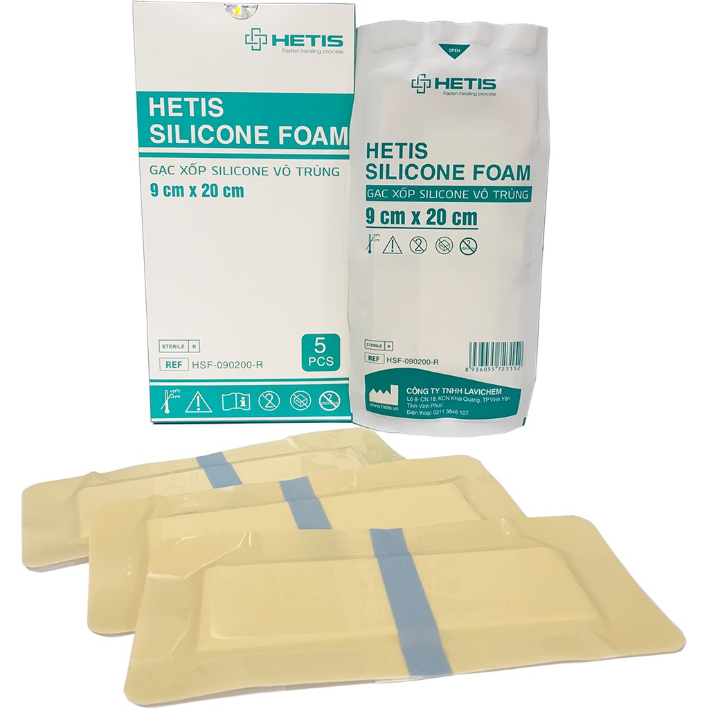 Miếng dán vết thương sinh mổ Hetis Silicone Foam - Bảo vệ, Chống thấm nước, Hút dịch, Với miếng xốp êm ái