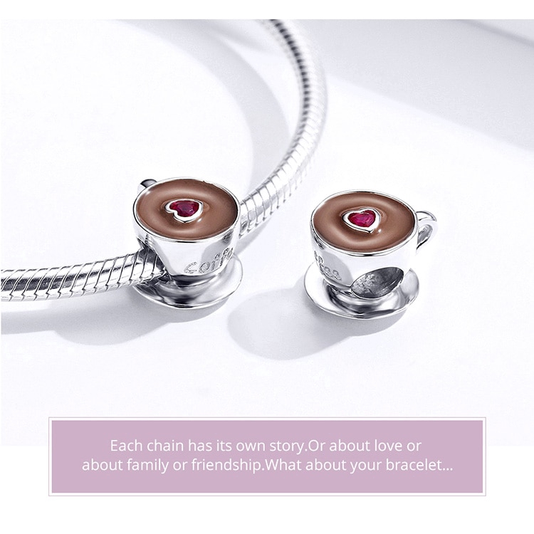 Hạt phụ kiện Bamoer SCC1286 hình tách cà phê bằng bạc 925 tráng men dùng làm trang sức thủ công