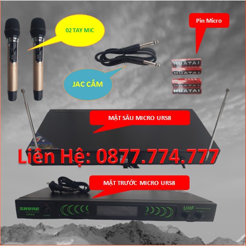 Micro Không Dây Shure UR8S, Micro Không Dây 2 mic Và Đầu Thu SHURE UR8S