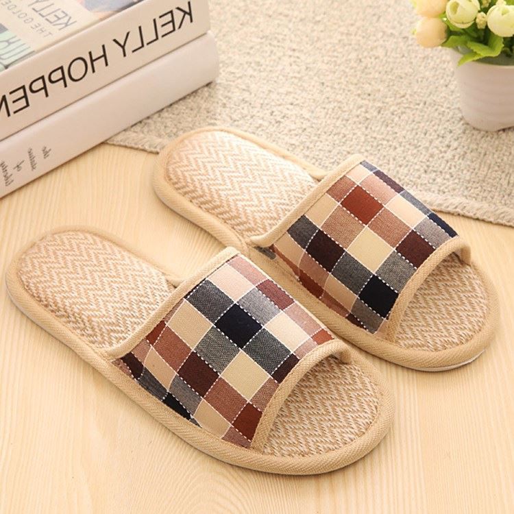Dép vải lê nam nữ đi trong nhà văn phòng phòng ngủ chống trơn trượt mềm mịn êm chân giữ ấm đế cao su kẻ caro Dép mềm DU3