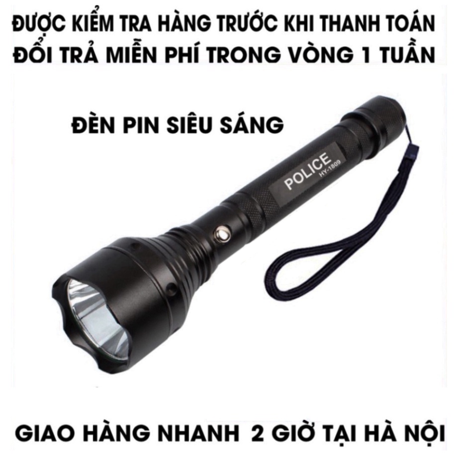 Đèn Pin cầm tay Siêu Sáng 2 pin Cao Cấp Hợp Kim Chống Nước  hộp đen dài