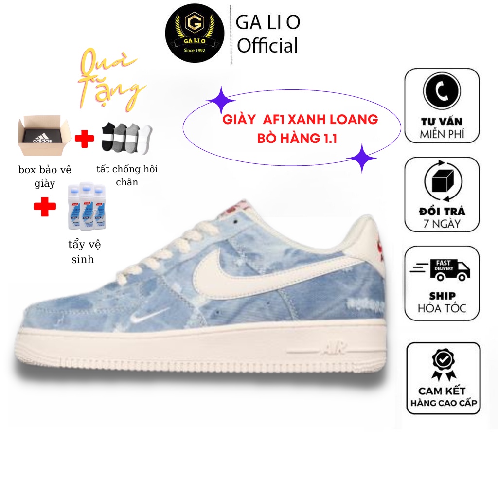 Giày af1 xanh loang bò hang siêu cấp full size đủ bill box tag mac phụ kiện