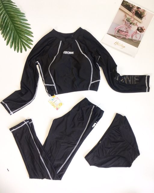 Đồ bơi tay dài croptop quần dài viền trắng siêu chất