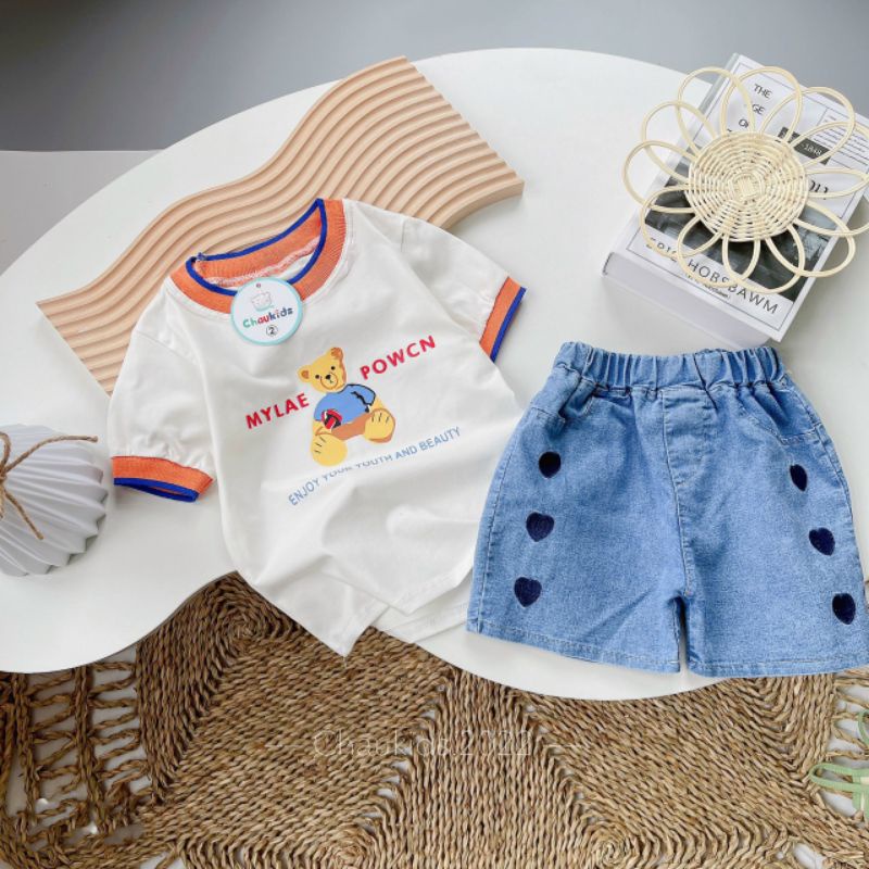 Set áo phông quần jean Chaukids beer cho bé