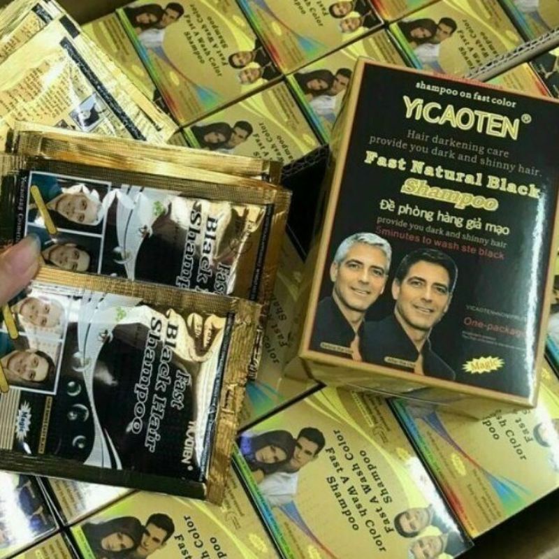 Gội Đen Tóc YiCAOTEN Nhân Sâm Thái Lan, Gội Là Đen hộp 10 gói.