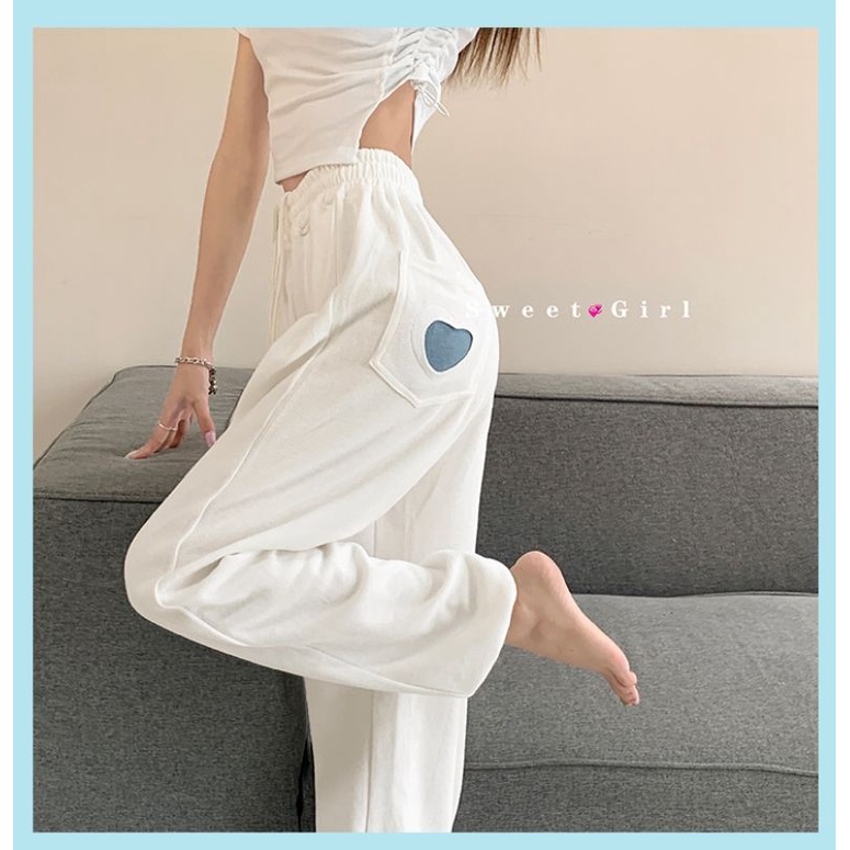 Quần Jogger Nữ Tim Thêu Form Unisex , Quần Ống Rộng Bo Chun
