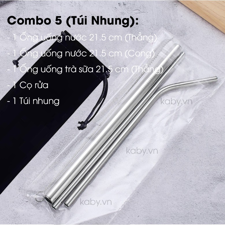 Ống Hút Inox 304 (Ngắn, Dài, Lẻ, Ống Hút Trân Châu To, Túi Nhung, Vải Bố, Hộp Đựng, Cọ Rửa)