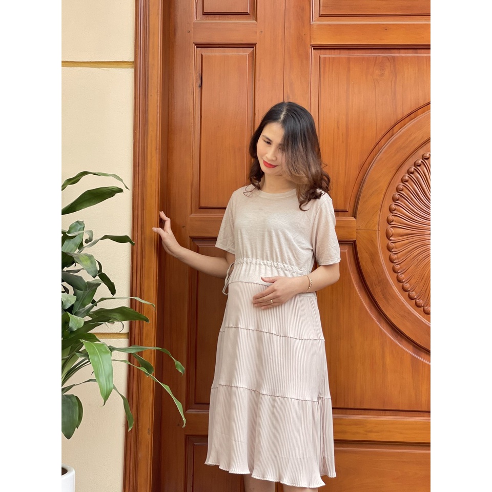 Váy bầu cotton pha von cao cấp sang chảnh mặc đi làm đi chơi đều được V220