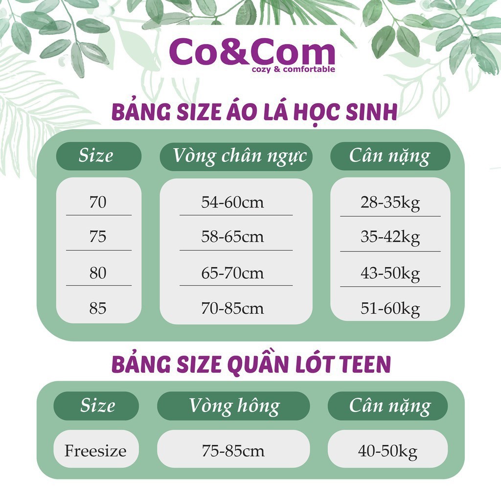 Áo Lá Học Sinh Cho Bé Gái 35-43 Kg Cotton Co&amp;Com AL01109 2 Lớp Có Đệm Mỏng Thoáng Khí Thấm Hút Tốt