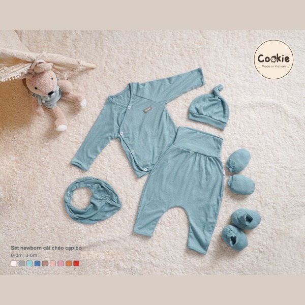 SET newborn cài chéo cạp bo Cookie (form bé) (0 - 6 tháng)