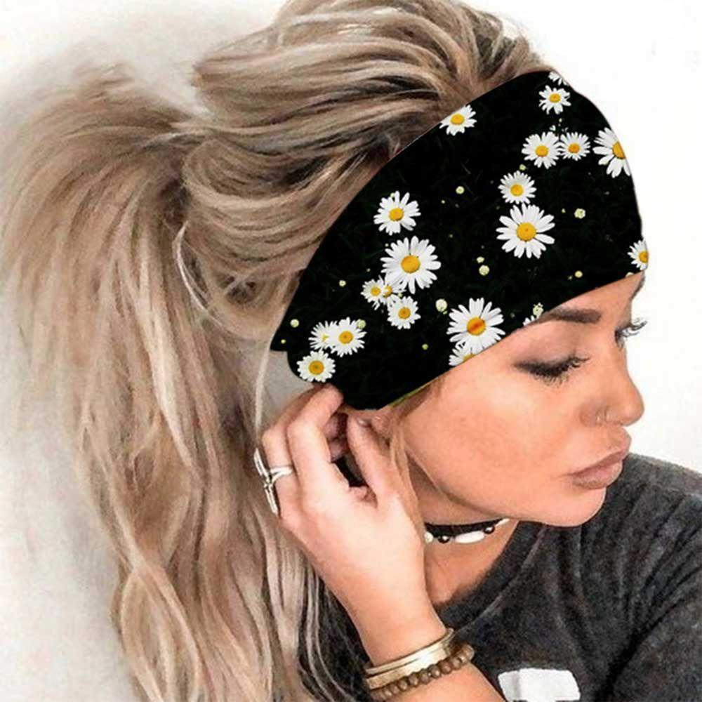 JONYE Băng Đô Bandana Mềm Mại Bản Rộng Họa Tiết Hoa Cúc Dùng Khi Chạy Bộ Thể Thao