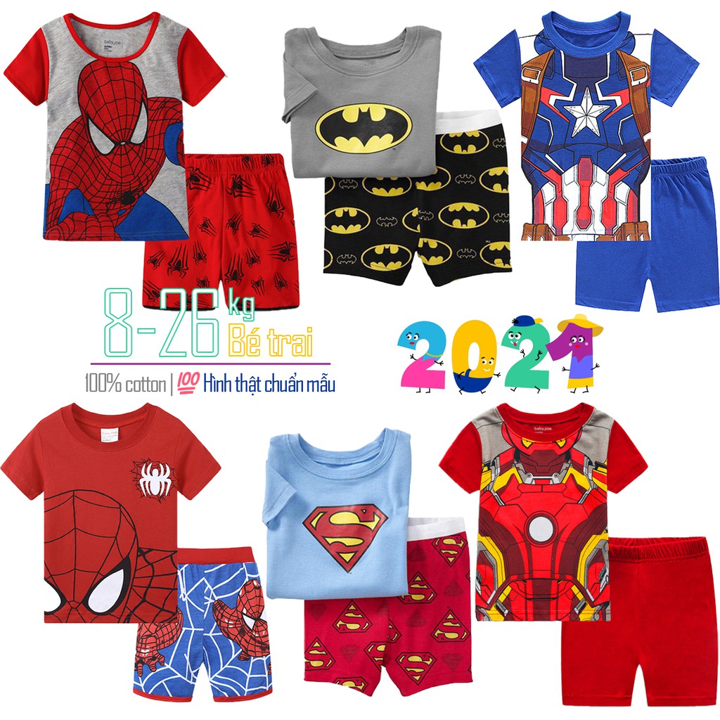 Quần áo siêu nhân cho bé quần áo người nhện bé trai bộ người nhện ngắn tay