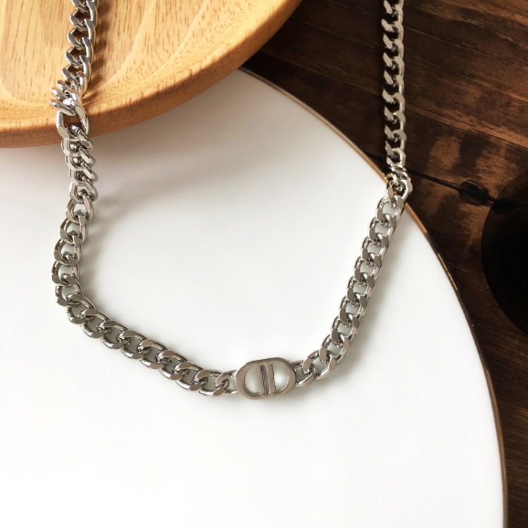 Dây chuyền nam nữ BROO chữ D màu bạc, vòng cổ unisex phong cách Hàn Quốc titan không gỉ