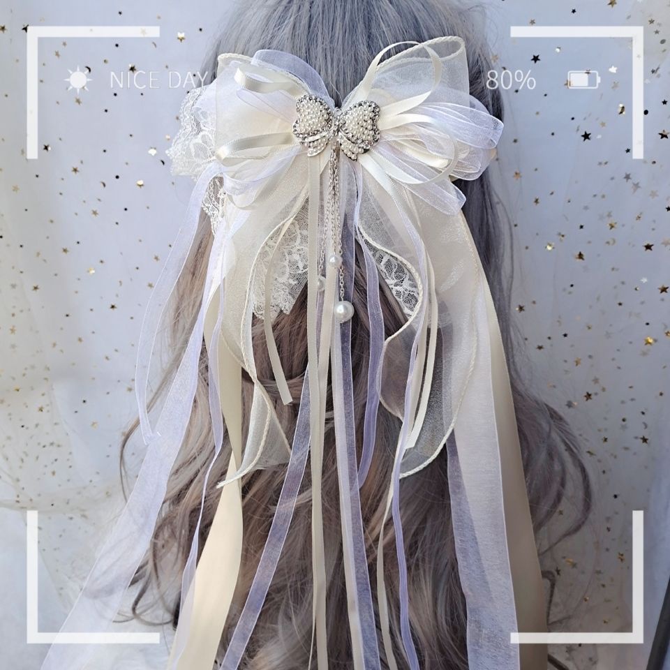 Kẹp Tóc Hình Nơ Phối Ren Hoa Phong Cách Lolita Nhật Bản Xinh Xắn