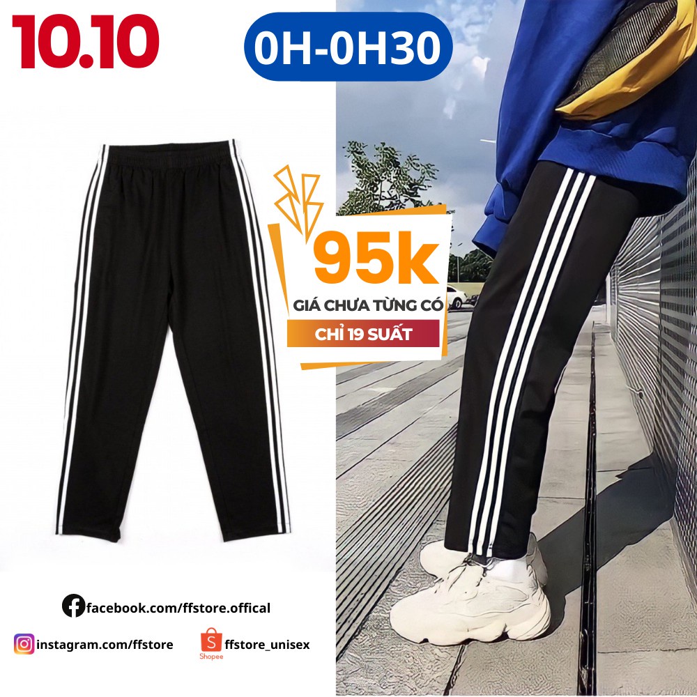 Quần suông ống rộng nam nữ 3 sọc vải thun cotton 4 chiều quần thể thao basic pant ulzzang unisex FFSTORE - HÀNG