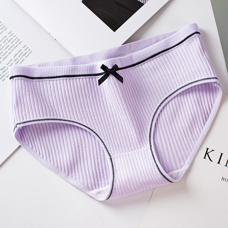 Bộ 10 Quần lót nữ cotton gân tăm viền đen phối nơ quyến rũ siêu xinh - Quần chip nữ