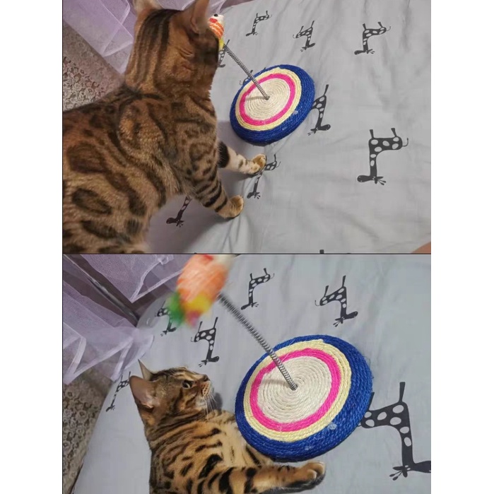 Bàn cào móng sợi cói cao cấp kèm chuột lò xò cói vui nhộn - Trụ cào móng cho mèo