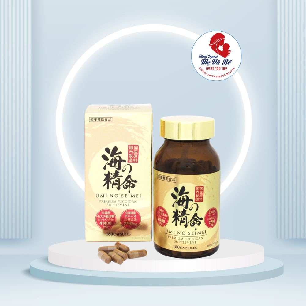 Viên uống tảo fucoidan nấm chaga,fucoidan umi no seimei hỗ trợ ung thư 180 viên Nhật Bản