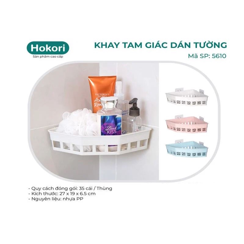 Khay tam giác dán tường Hokori Việt Nhật đựng vật dụng nhà tắm nhà bếp Kệ đựng đồ đa năng nhựa PP cao cấp