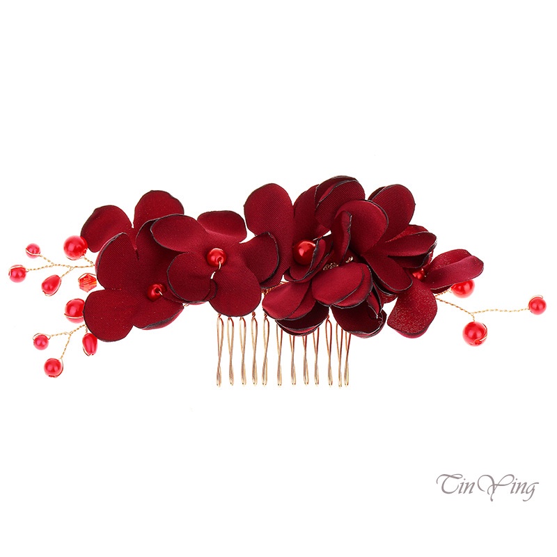 GETNOIVAS Lược Cài Tóc Hình Hoa Đỏ Làm Thủ Công Tinh Tế Cho Cô Dâu Ngày Cưới