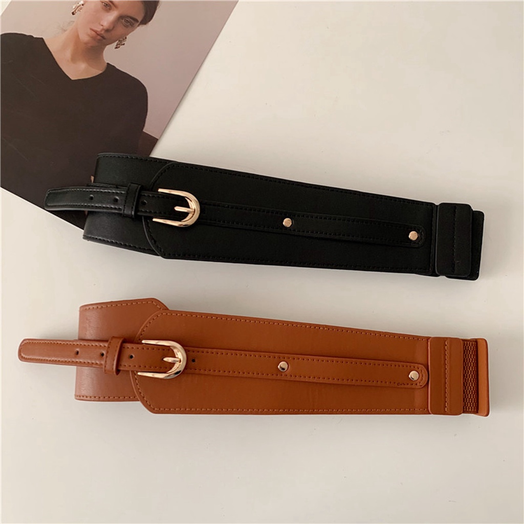 [Fenteer1] Thắt Lưng Da PU Bản Rộng Co Giãn Sang Trọng Thời Trang Cho Nữ