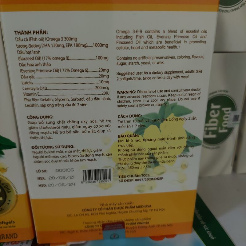 [HÀNG CHÍNH HÃNG] Viên Uống Giảm Cholesterol, Tăng Cường Thị Lực, Chống Lão Hoá  OMEGA 3-6-9 Hộp 60 Viên.