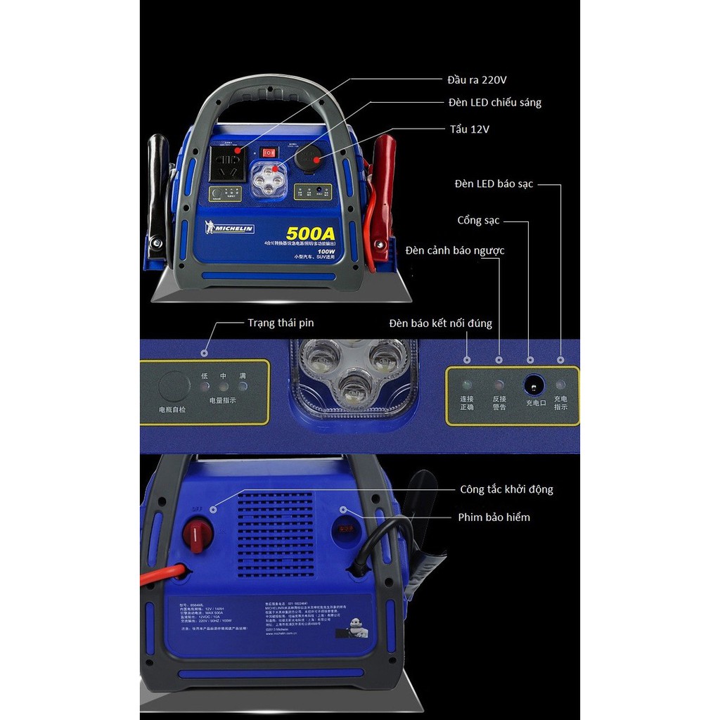 Kích Nổ Ô Tô Chuyên Dụng Michelin 8564Ml 500A Hàng Chính Hãng - Kích Ắc Quy Ô Tô